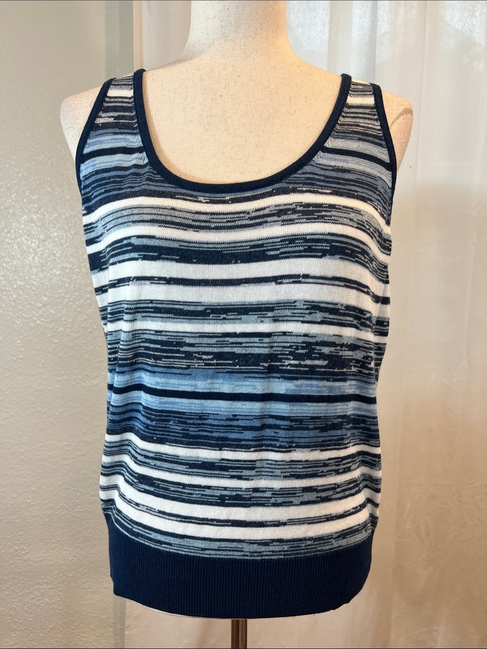 White House Black Market Navy and White Striped Cotton Blend Tank. L. NWT